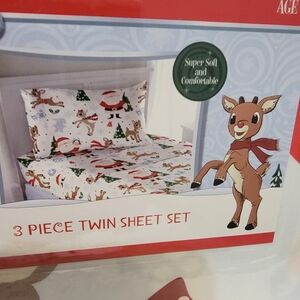 RUDOLPH The Red-Nosed Reindeer Twin  Sheet Set Holiday Christmas NEW Polyester